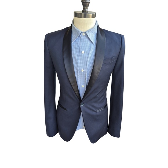 ASOS Other - ASOS Mens Navy Blue Wool Blend Tuxedo Blazer Shawl Lapel Dinner Jacket Sz 36 R